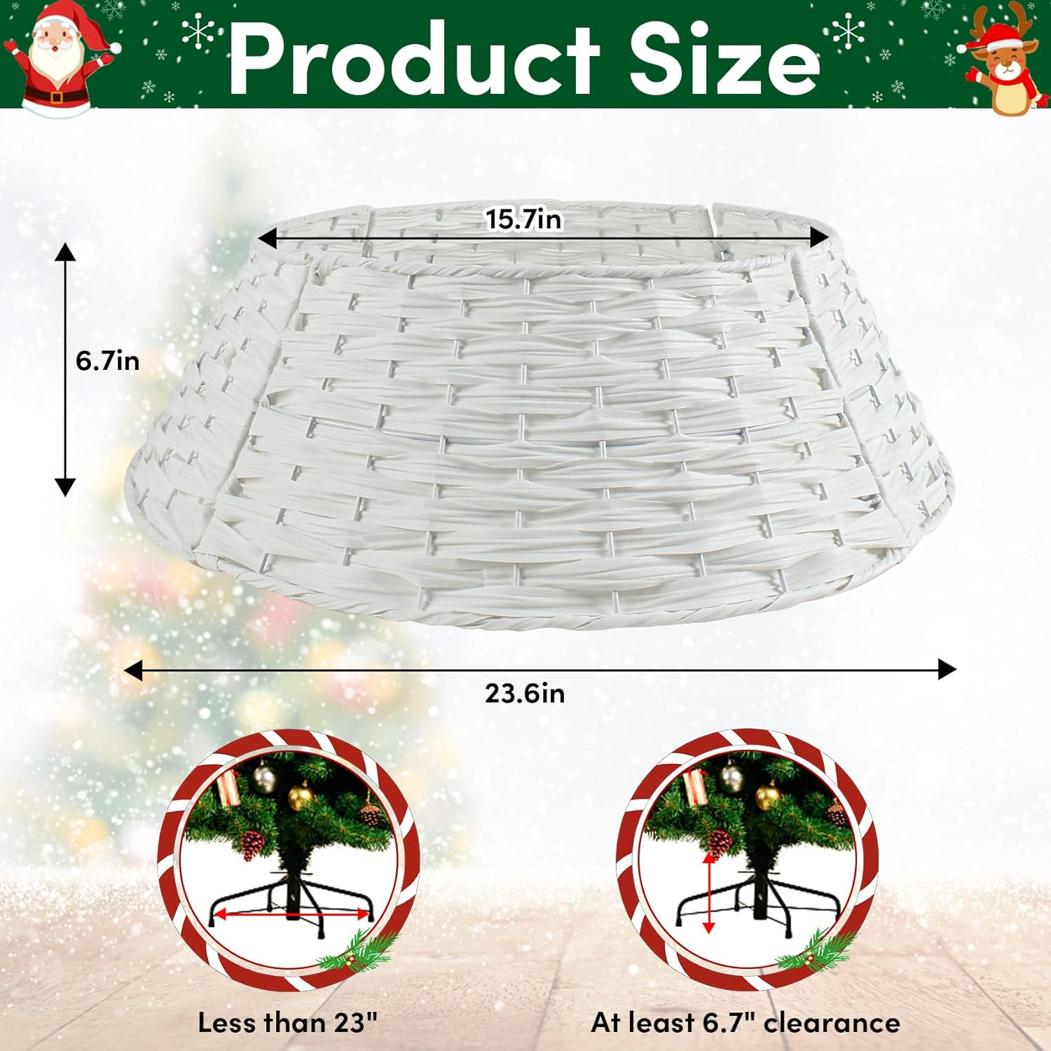 Christmas Tree Collar 24'', Woven Wicker Tree Collar for 4-7ft Trees, 4-Piece Wicker Tree Skirt for Artificial Trees, Basket for Christmas Tree Base Rustic Farmhouse Tree Ring for Home Decor, White